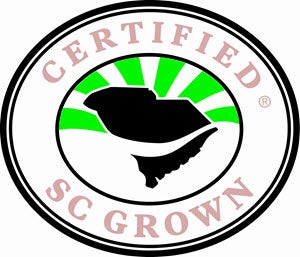 Certified SC Grown Logo, State of SC with Sunrays and text