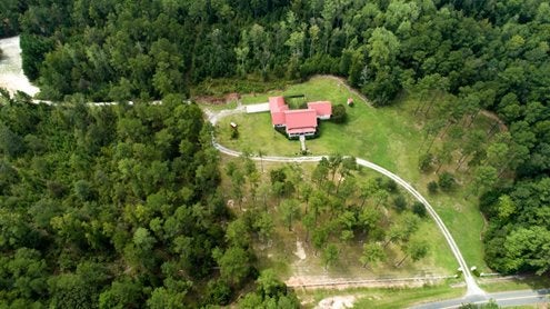 Aerial view of rural home